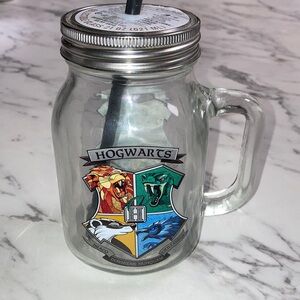 Hogwarts Glass Mason Jar with Straw